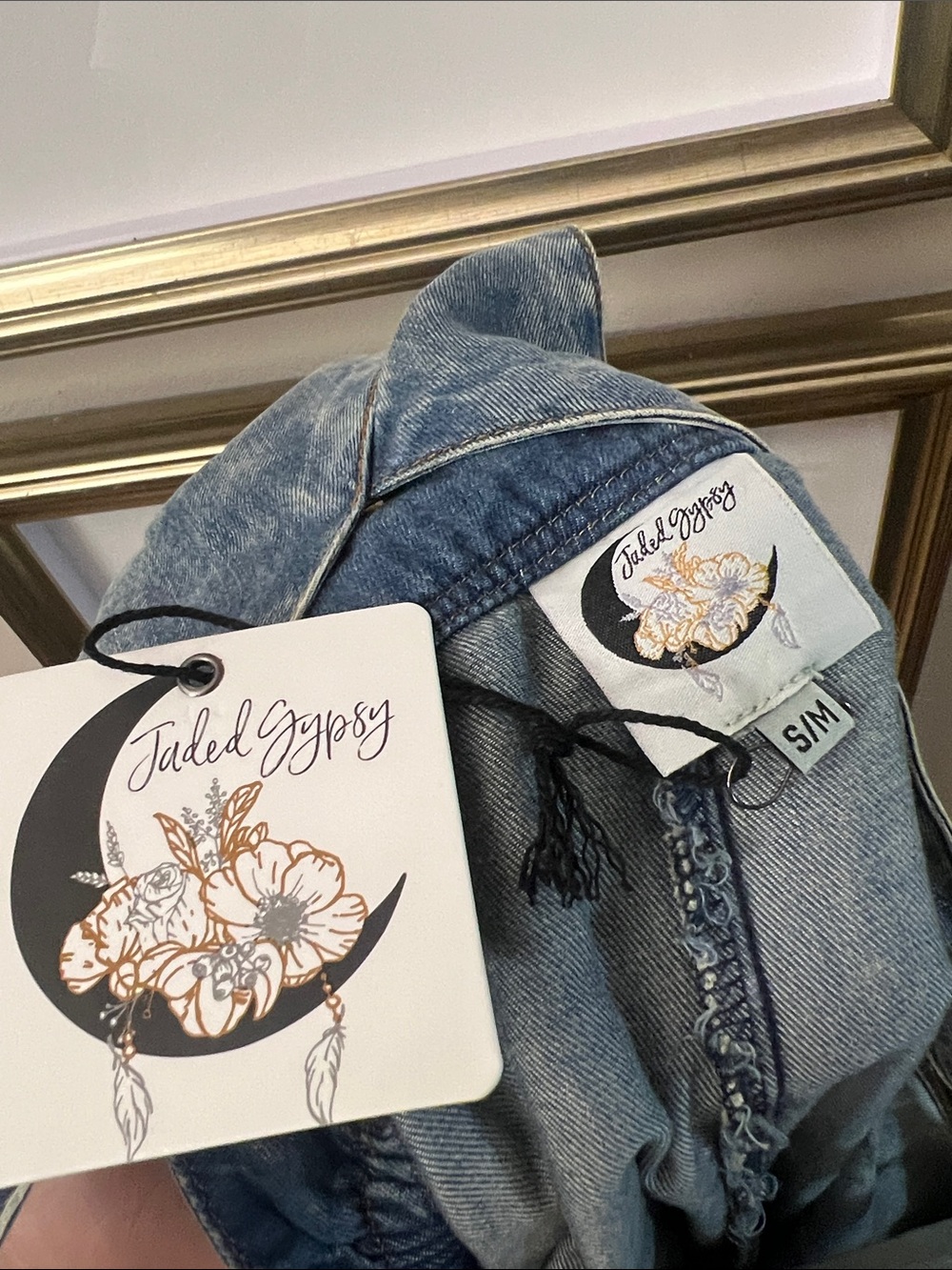NWT Jaded Gypsy slouchy harem distressed denim RISE ABOVE overalls Sup to L - Picture 7 of 11